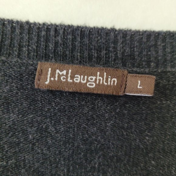 J McLaughlin Sweater Mens L Long Sleeve V-Neck Classic Office Teacher Charcoal - Picture 4 of 11